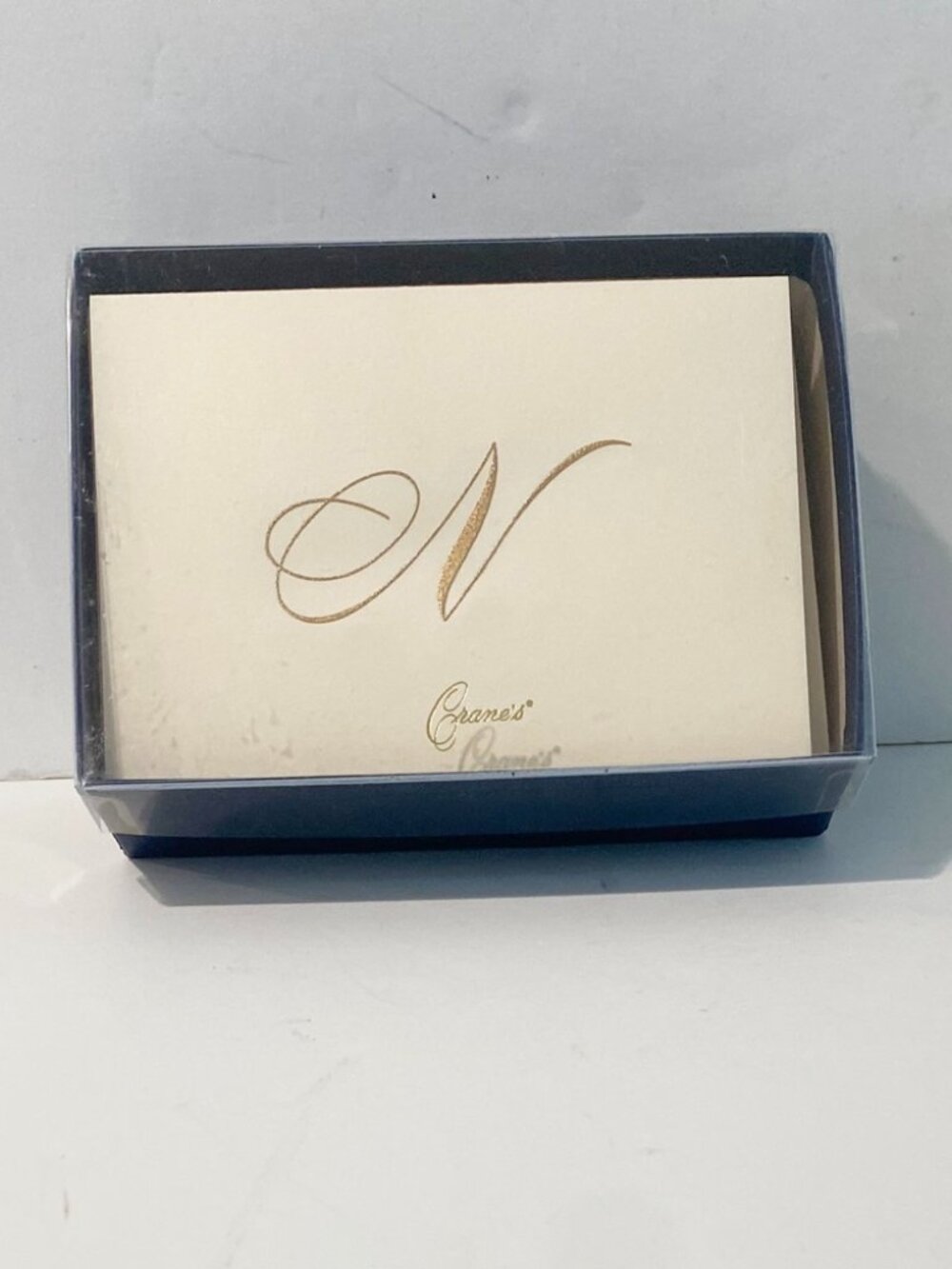 Crane & Co Initial N Notecards Box Set 13 Hand Engrave Gold Cotton Paper USA New